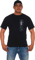 JH Design Men's Ford Mustang T-Shirt Tri-Bar Pony Distressed Collage Black Shirt