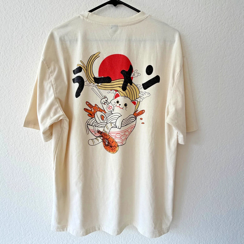 Cotton Blend Graphic Tee Unisex M Relaxed Cream Kawaii Anime Streetwear