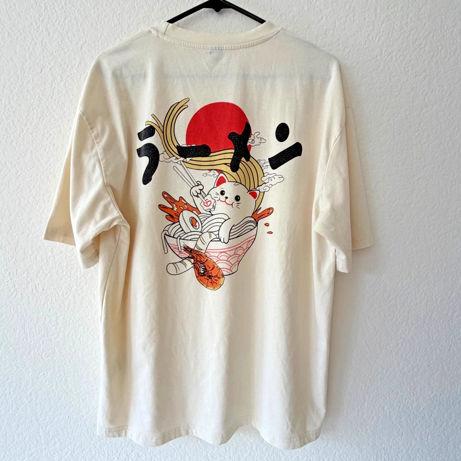 Cotton Blend Graphic Tee Unisex M Relaxed Cream Kawaii Anime Streetwear