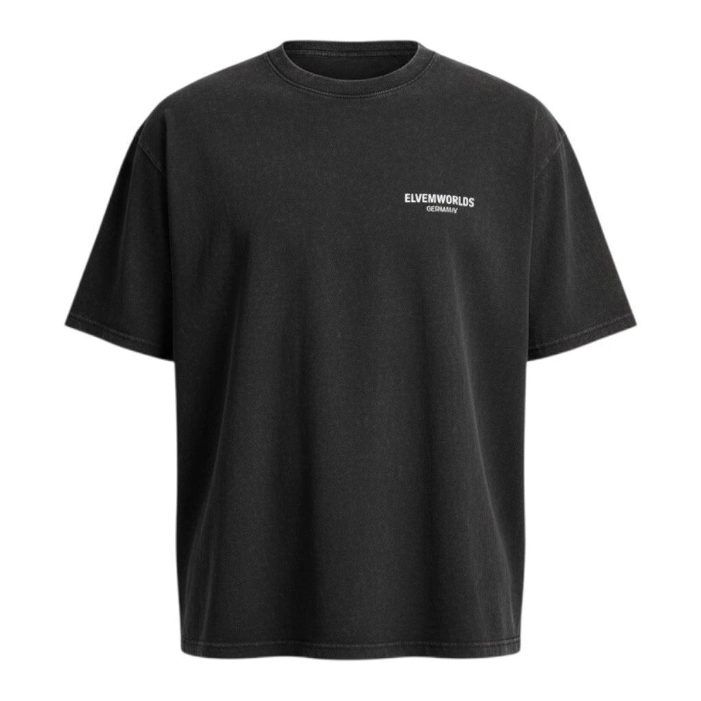 ELVEWORLDS Oversized T-Shirt Washed Black Unisex Streetwear Cotton XS-XL