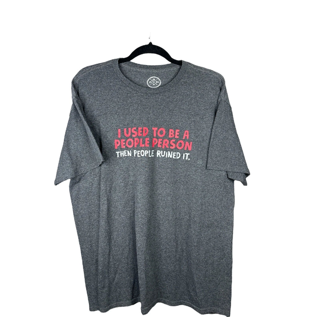 DOM Grey People Person Graphic T-Shirt Short Sleeve Funny Quote Size L