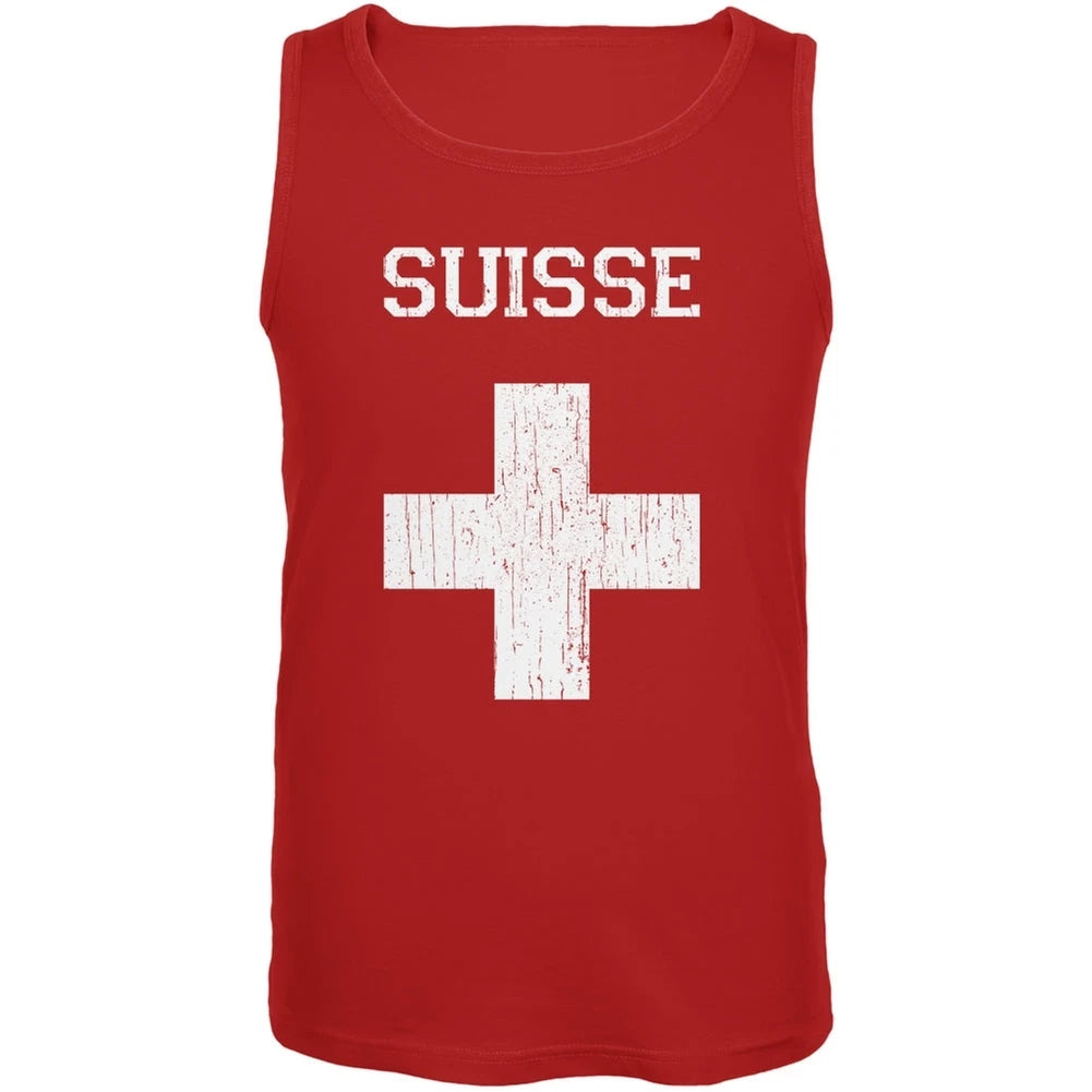 World Cup Distressed Flag Suisse Red Adult Tank Top