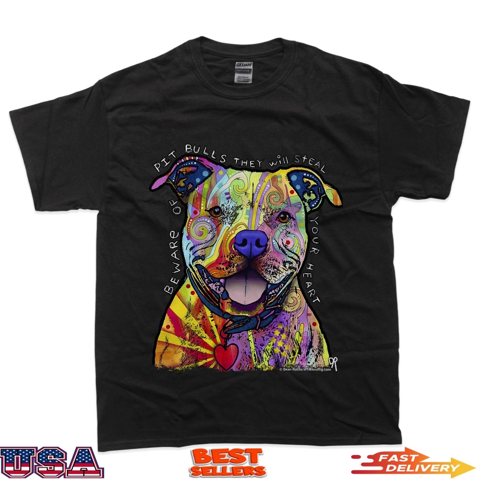 Beware Of Pit Bulls, Dean Russo Pitbull Original - Dog Lover T-Shirt