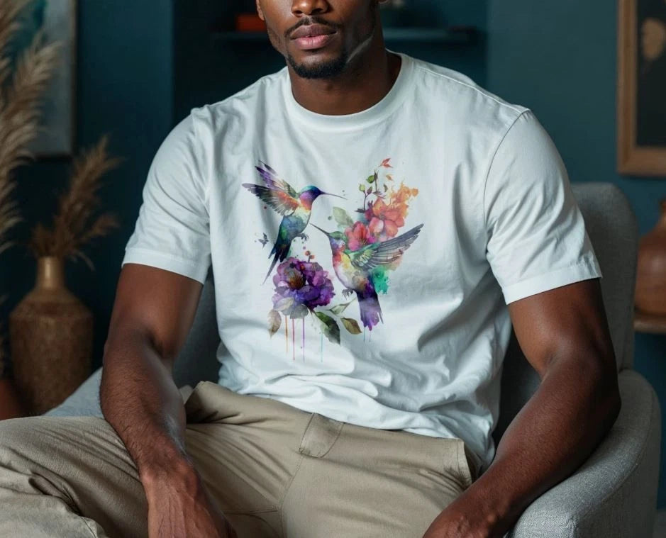 Watercolor Hummingbird Shirt – Colorful Floral Bird Art Tee