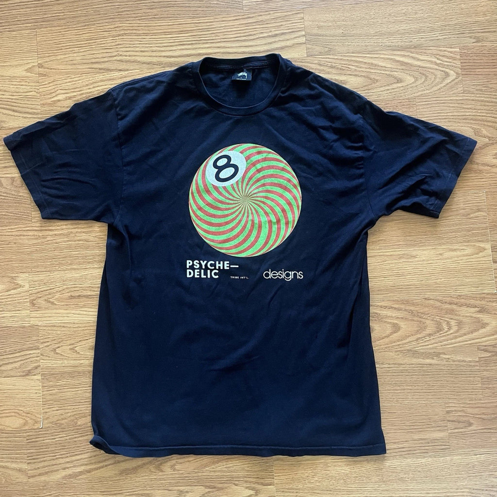 Vintage Stussy Shirt Mens Large Black 90s Classics 8 Ball Skate Psychedelic