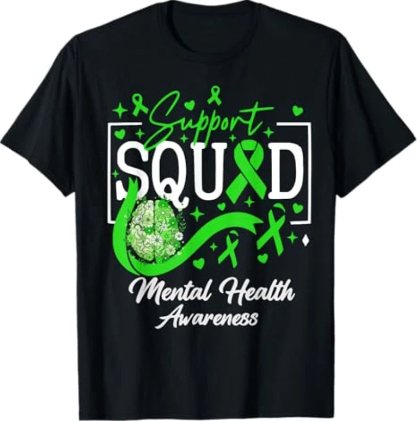 Mental Health Matters Awareness Support Squad Green Ribbon T-Shirt