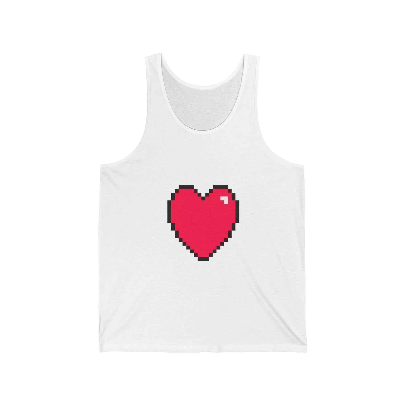 Unisex Jersey Tank Cute 8-Bit Retro Pixel Art Red Gamer Heart Design