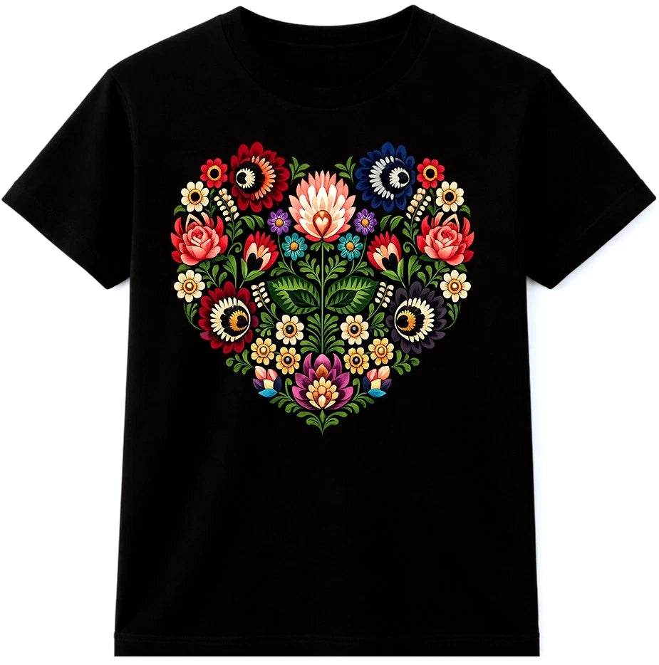 Folk Art Floral Heart T Shirt Botanical Flower Graphic Tee