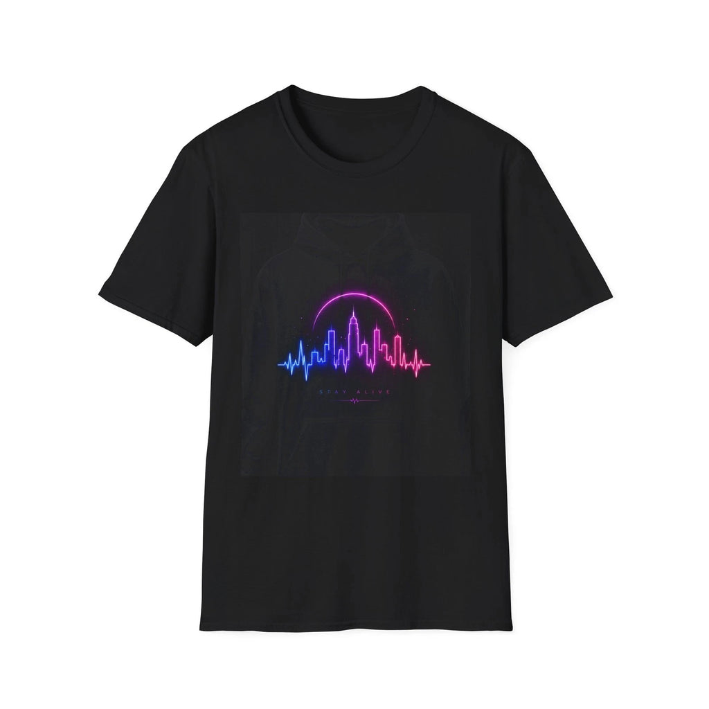 Neon City Soundwave T-Shirt | Retro Synthwave Skyline Tee