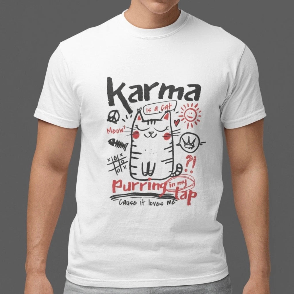 Karma Is A Cat Funny Cat Lover T Shirt Cute Pet Graphic Tee Unisex