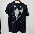 Vintage 80s Tuxedo Faux T-Shirt Men's Size M Black White Rose Single Stitch