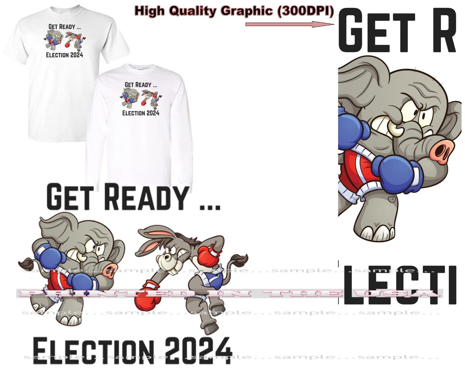 Election 2024 Republican Democrat Fight Cartoon Get Ready Custom T Shirt