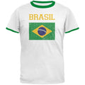 World Cup Distressed Flag Brasil White/Kelly Men's Ringer T-Shirt