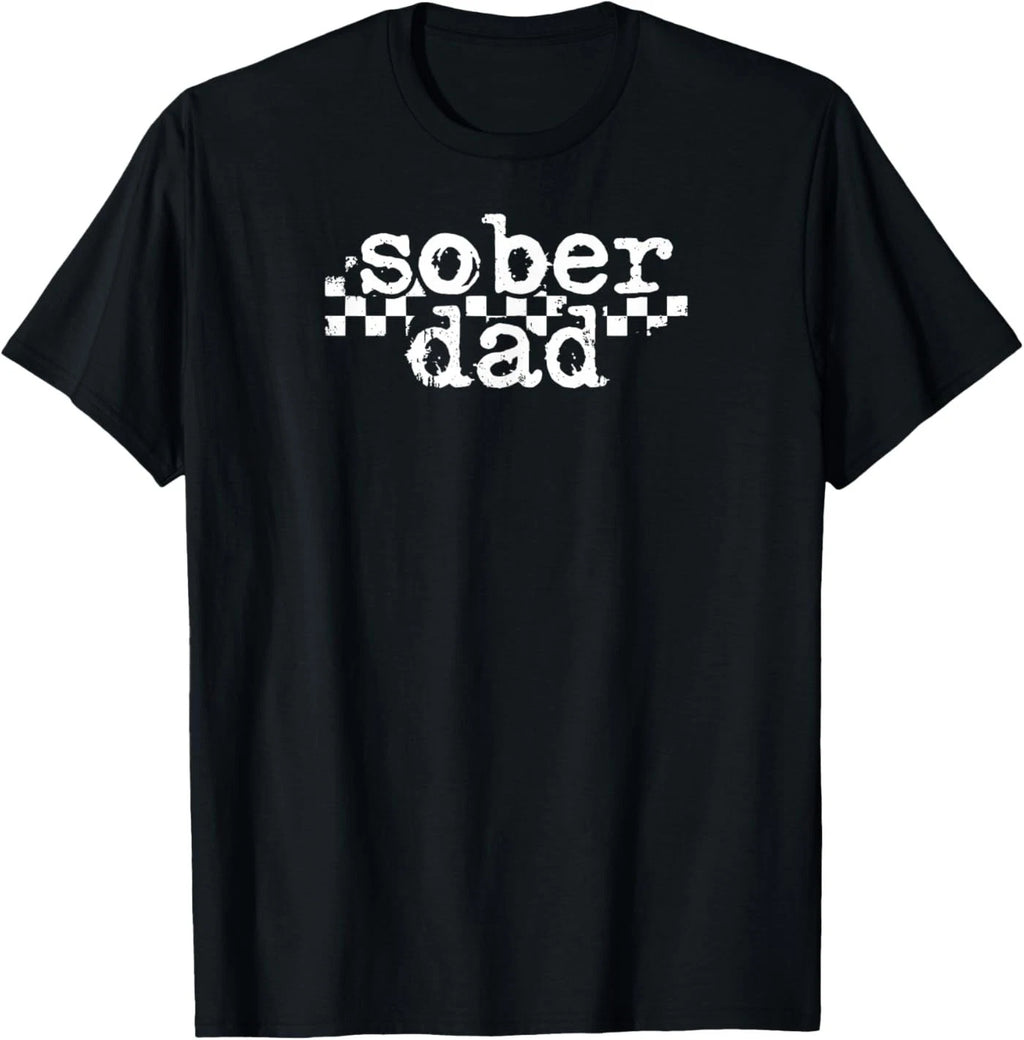Sober Dad Cool Minimalist Distressed Checkerboard T-Shirt