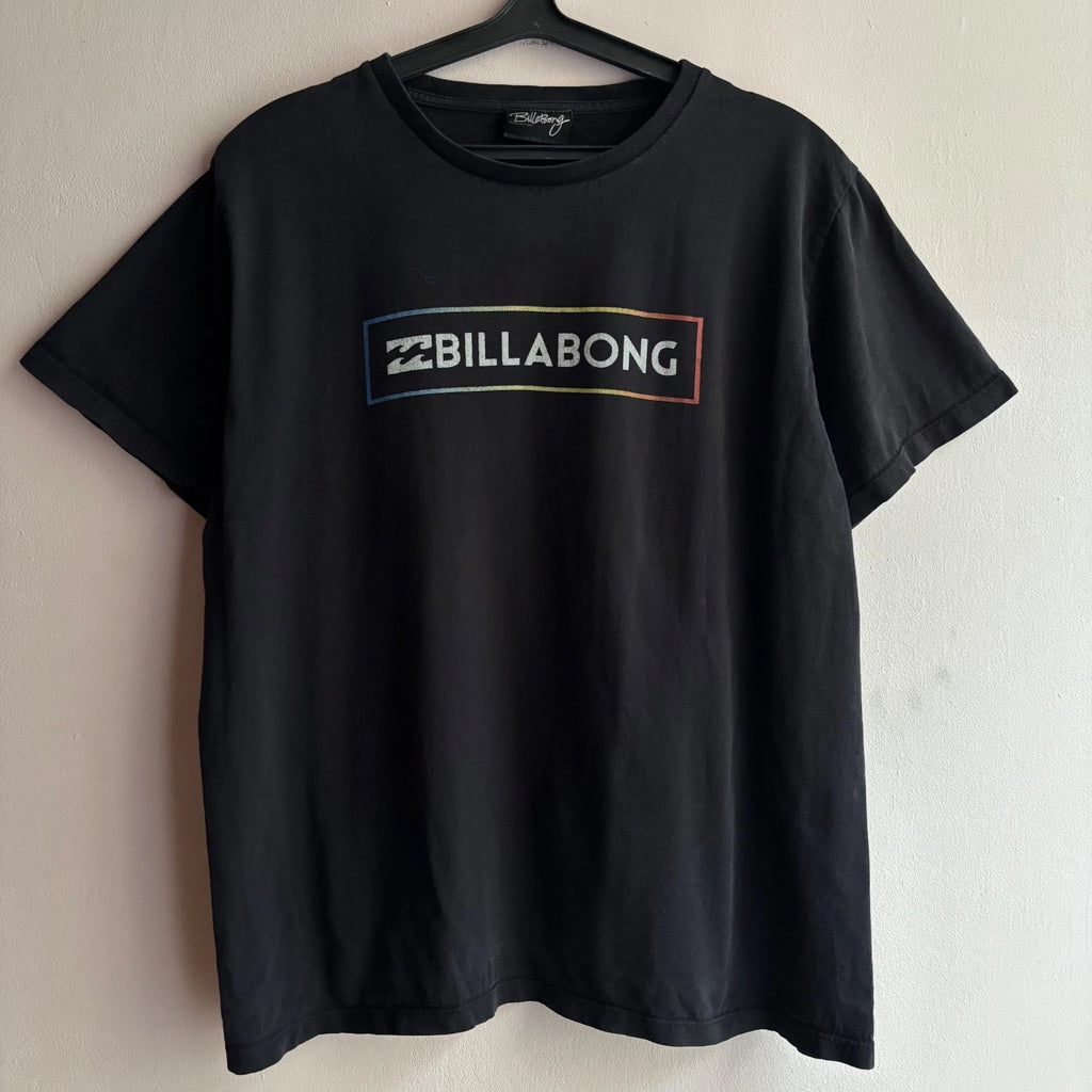 Vintage 2000s Billabong Rainbow Box Logo Surf Skate T-Shirt Black Size XL