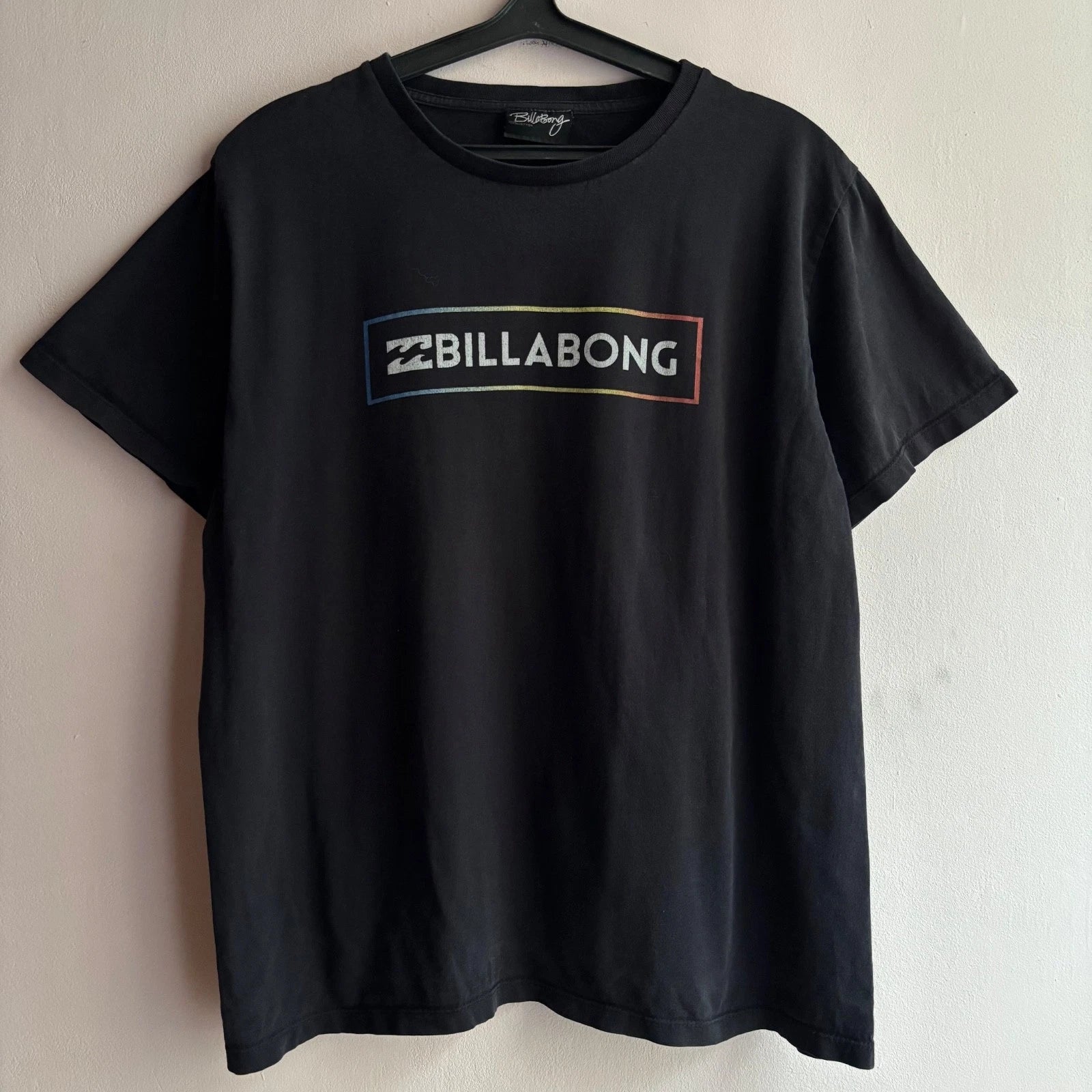Vintage 2000s Billabong Rainbow Box Logo Surf Skate T-Shirt Black Size XL