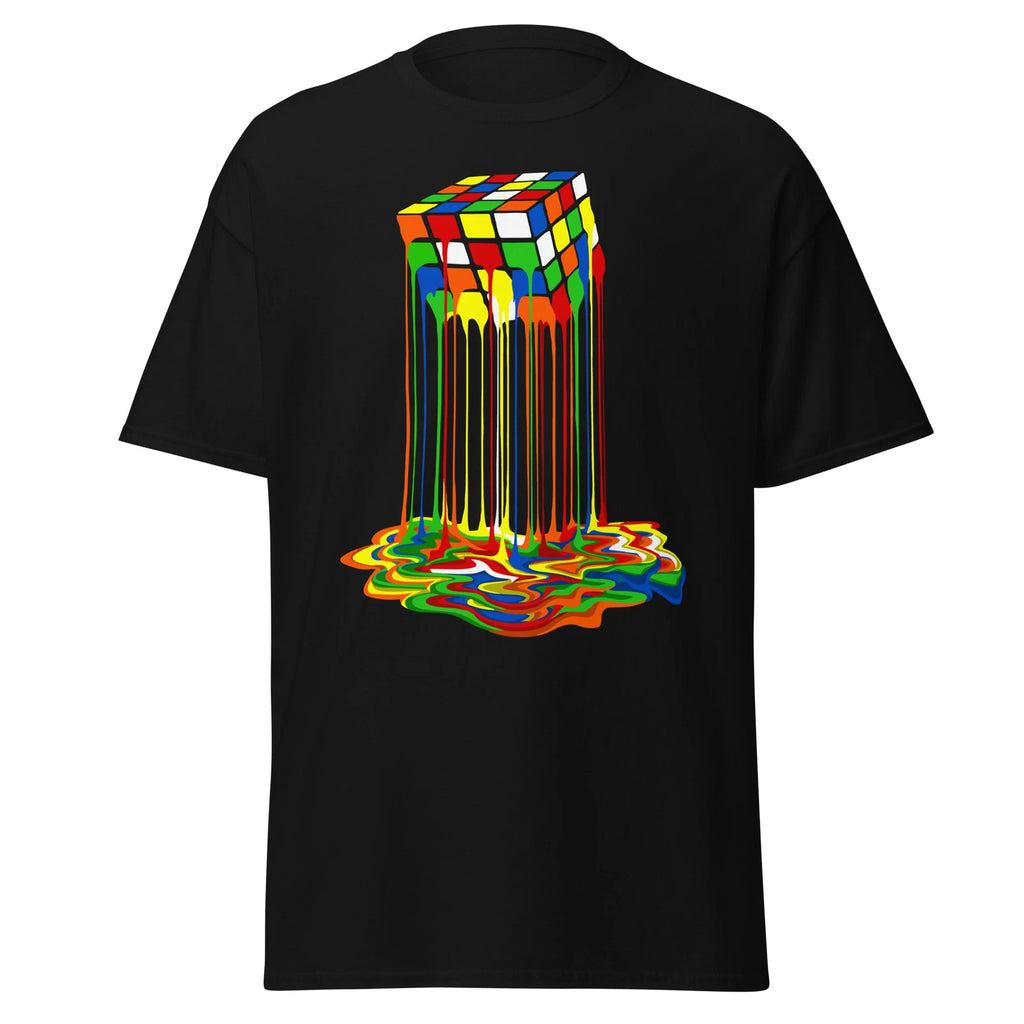 Mens Melted Rubiks Cube Graphic T-shirt Crewneck Gamer Trippy Skateboard
