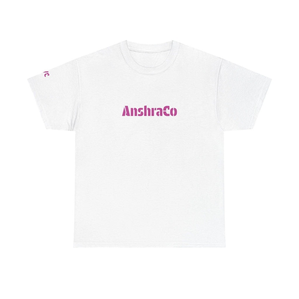 AnshraCo Logo Tee | Black T-Shirt, Pink Text - White