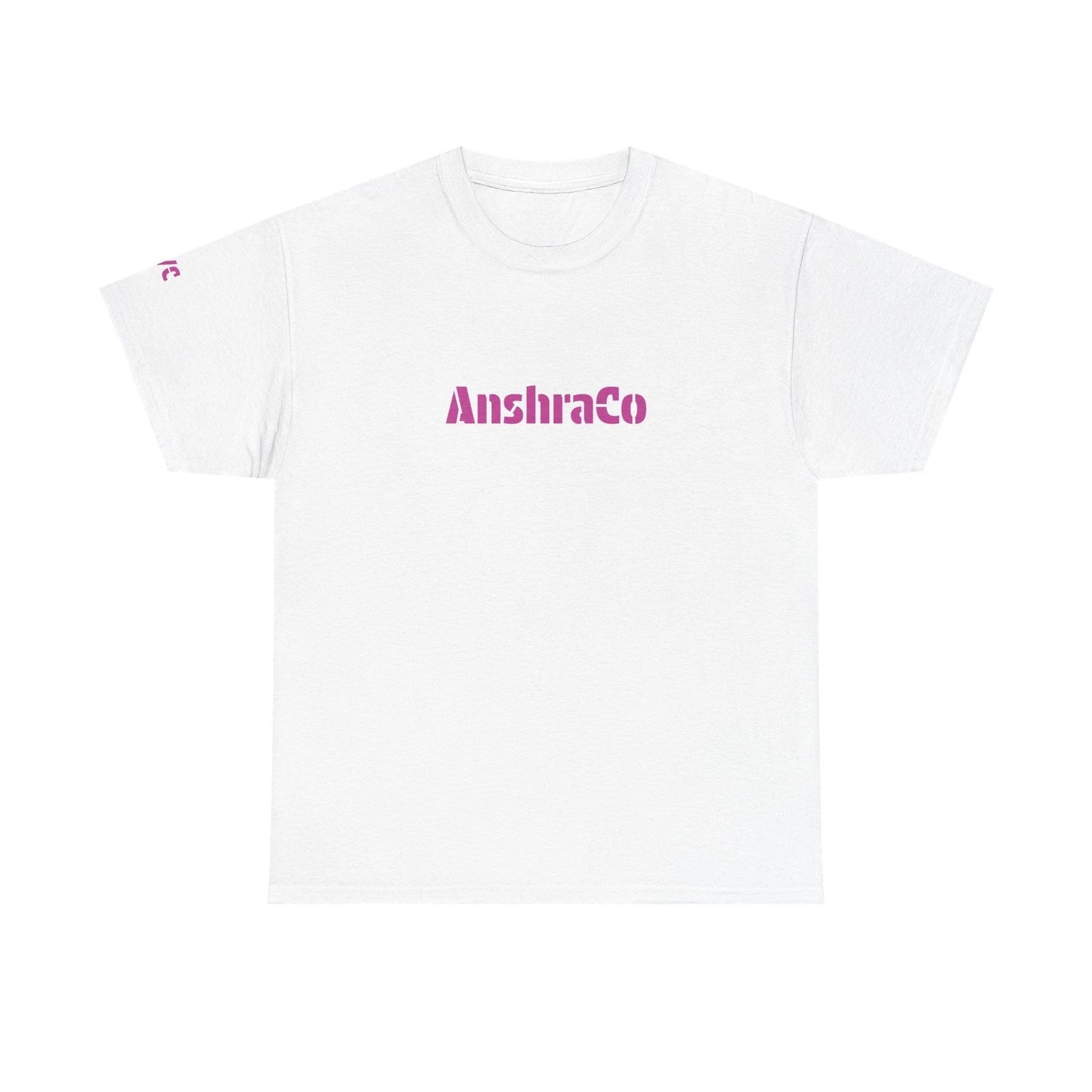AnshraCo Logo Tee | Black T-Shirt, Pink Text - White