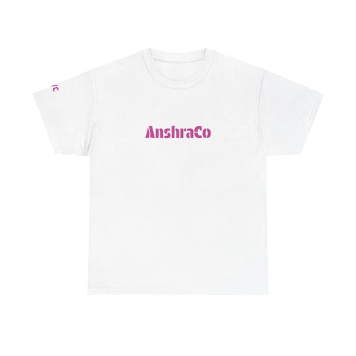 AnshraCo Logo Tee | Black T-Shirt, Pink Text - White
