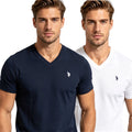 US Polo Assn Men's V Neck T Shirt Cotton Casual Classic Logo Tee Navy White M-XL