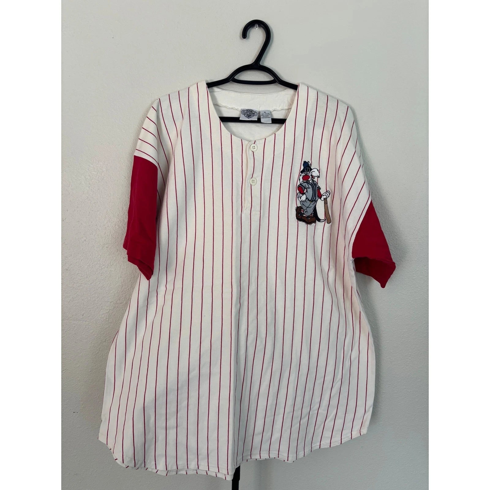 Vintage Acme Clothing Looney Tunes Sylvester Baseball Jersey XL Pinstripe Red
