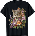 Cat Flower Floral Cute Kitten Graphic T-Shirt