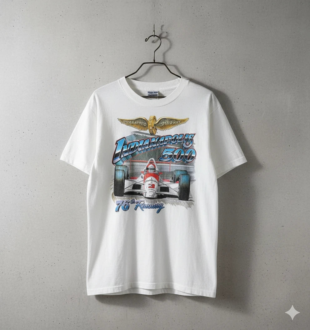 Indianapolis 500 1976 Racing Vintage White T-Shirt Indy Car Graphic Tee - T549