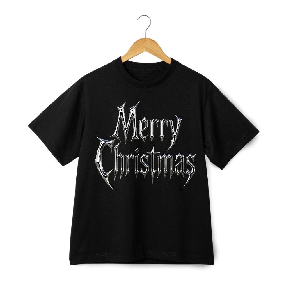 Merry Christmas Gothic T-Shirt-Holiday Party&Daily Casual Cotton Crew Neck Tee