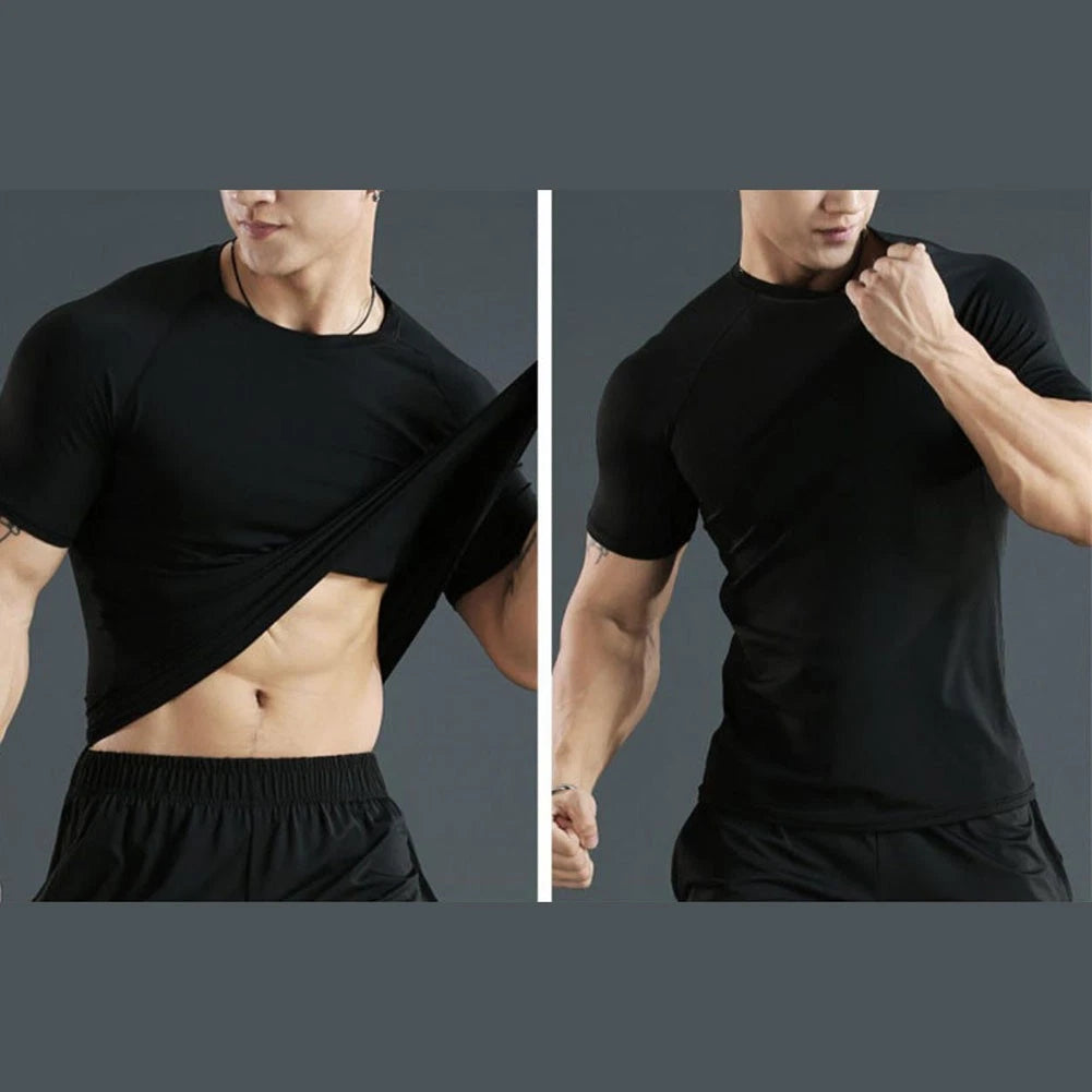 Men's Polyester Sports Tight Top Round Neck for Daily Wear and Exercise