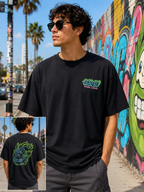 Apefest Hong Kong Neon Skull Graphic T Shirt Black XXL Oversized Streetwear