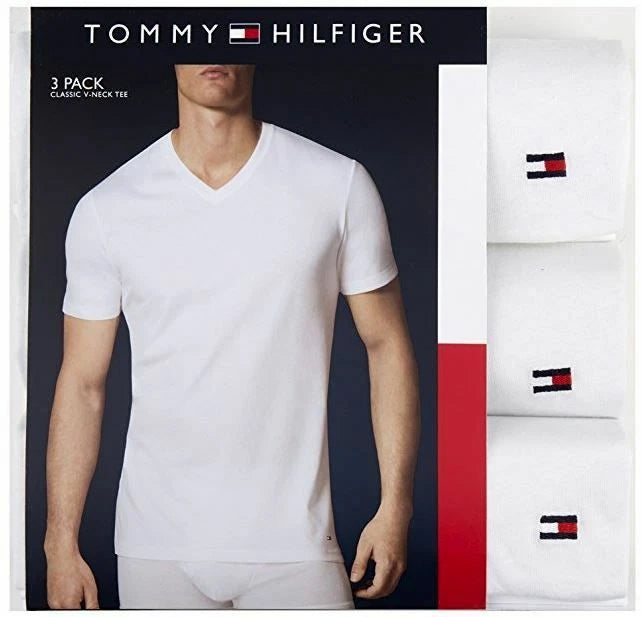 Tommy Hilfiger NEW 3 Pack Men's Sz S White Classic V-Neck T-shirts