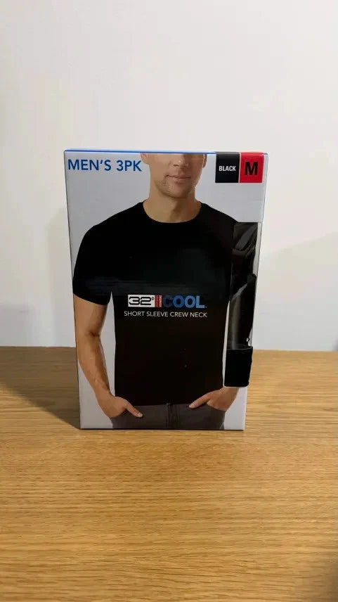 32 Degrees Cool Men's T-Shirt 3 Pack Quick Dry Stretch Crew Neck Black Size Med