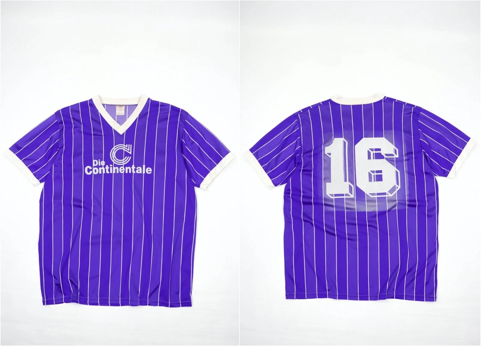 Vintage 80-90s Die Continentale Striped Purple Soccer Jersey T-shirt 9-10 L-XL