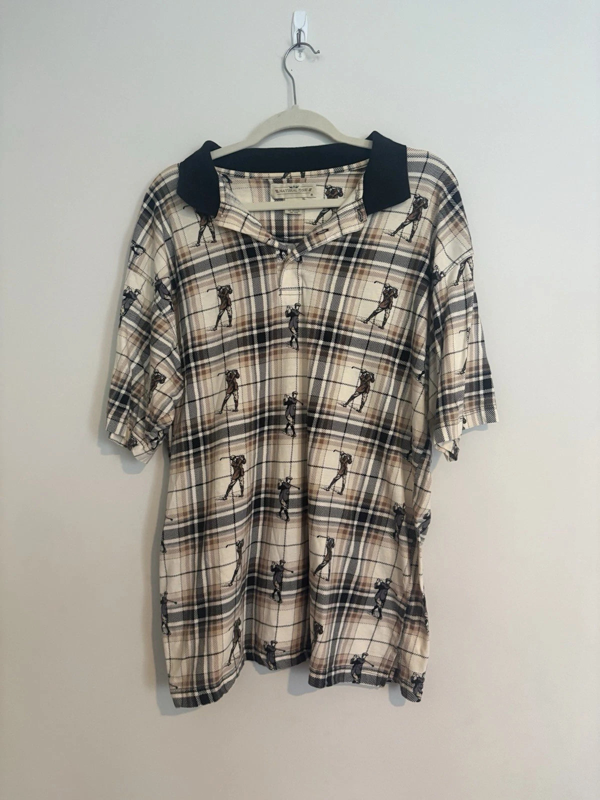 Vintage Golfer Print Polo Shirt Size L