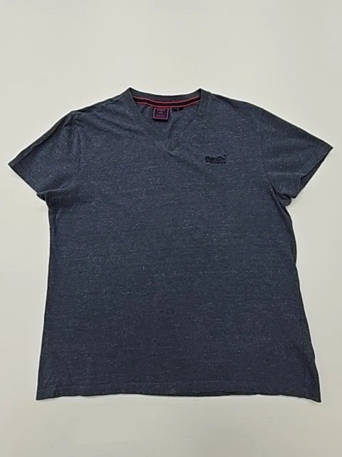 Superdry Men Navy Blue V-Neck Organic Cotton T-Shirt Size XL Regular