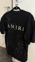 AMIRI Mens Black Paint Splatter Logo Crew Neck Short Sleeve T-Shirt XL