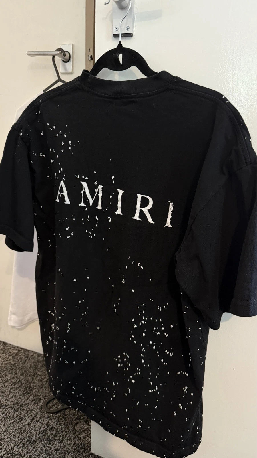 AMIRI Mens Black Paint Splatter Logo Crew Neck Short Sleeve T-Shirt XL