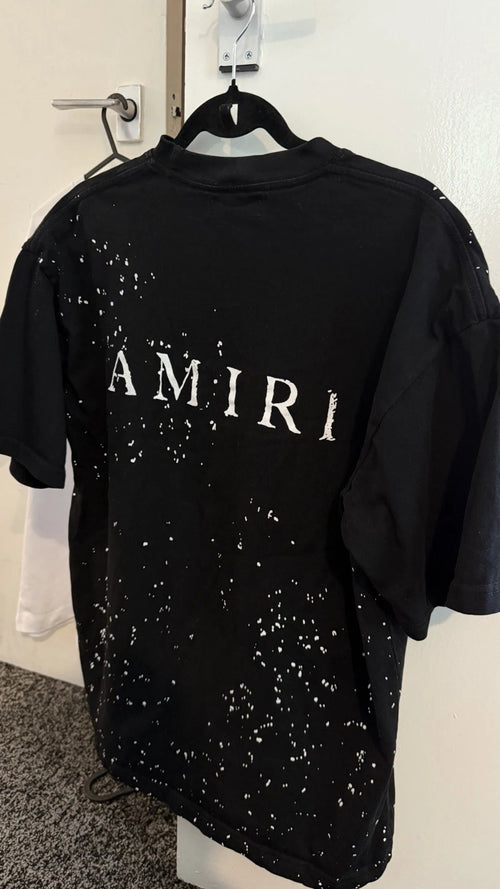 AMIRI Mens Black Paint Splatter Logo Crew Neck Short Sleeve T-Shirt XL