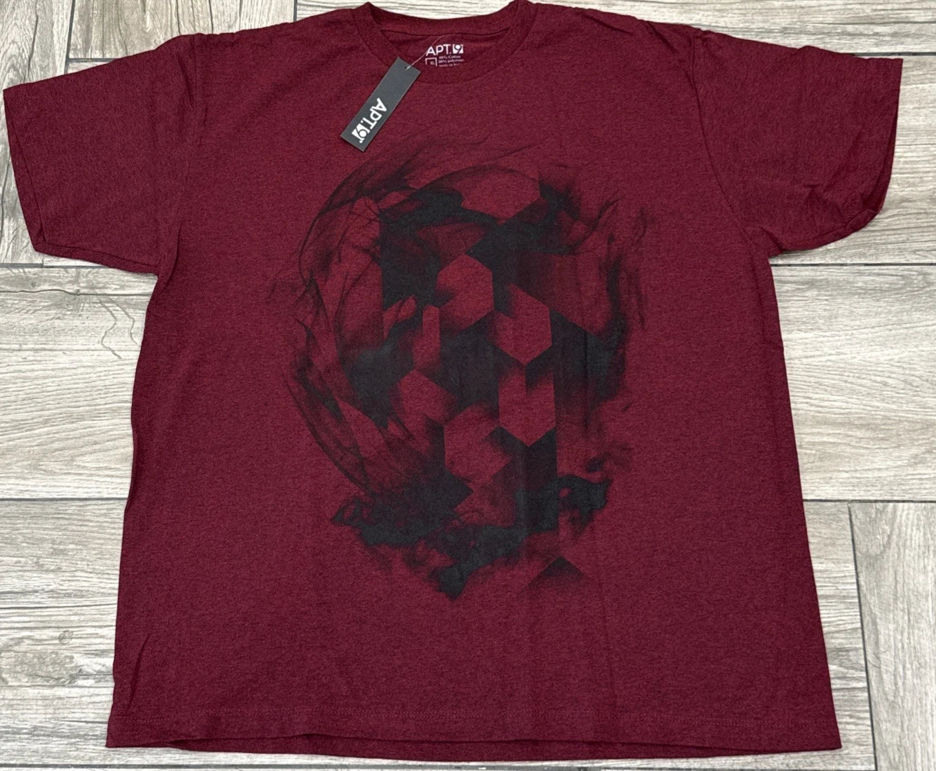 Apt 9 Mens XL Maroon Abstract Soccer  Ball T-Shirt Geometric Graphic Tee  2017