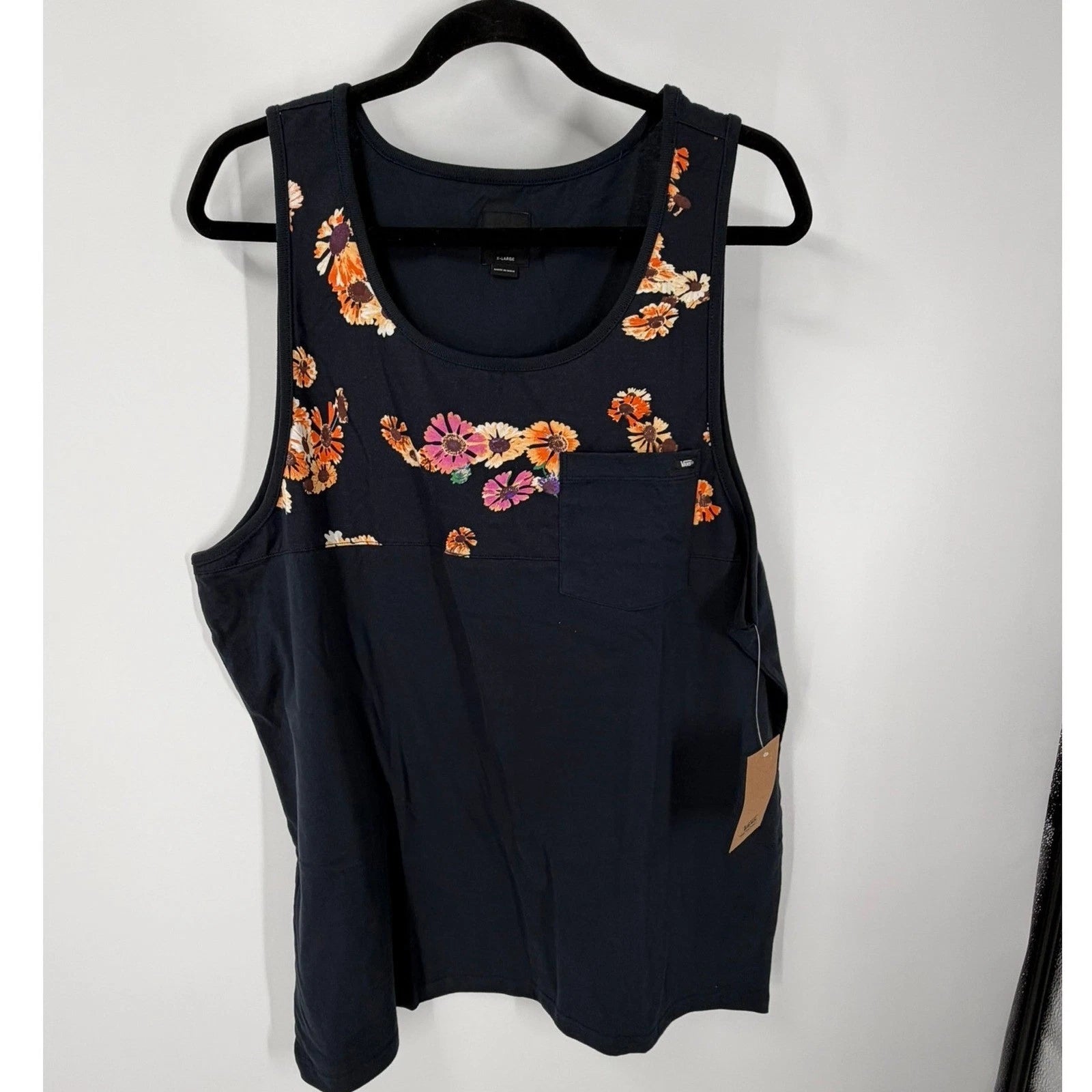 Vans MN Hilby Mens Navy Blue Floral Print Chest Pocket Tank Top VN0006HQCZA M