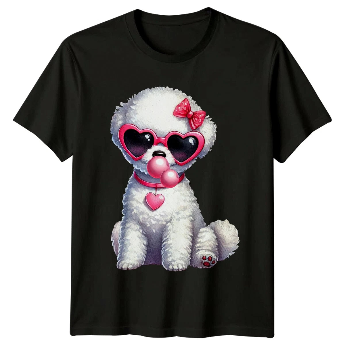 Fluffy Dog Pink Heart Sunglasses Bubblegum Animals Dogs Mens T-Shirt Womens