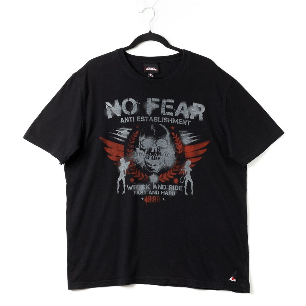 Y2K No Fear Skull Graphic T-Shirt Mens XL Black Grunge Vintage Streetwear