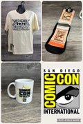 San Diego SD Comic Con Swag Kit Souvenirs - Shirt , Socks , Coffee Cup Mug - NEW