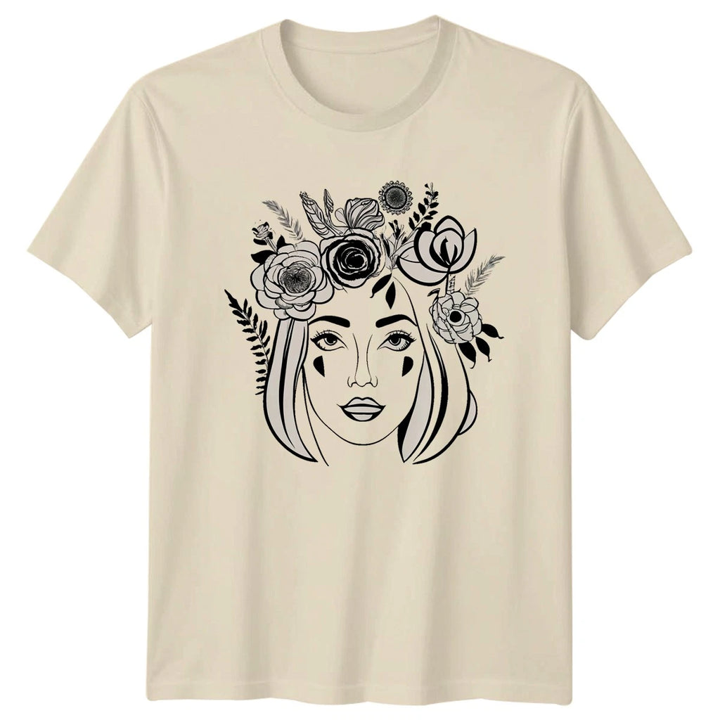Beautiful Floral Face Art Womens T-Shirt Boho Chic Art Mothers Day Gift For Her