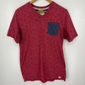 Free Planet Mens Red Anchor Print V-Neck Pocket T-Shirt Size M Short Sleeve