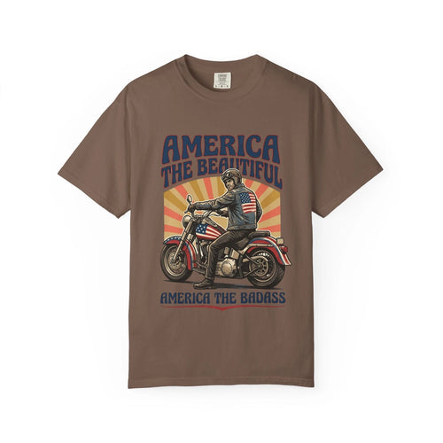 America The Beautiful motorcycle graphic T-shirt | Americana biker design