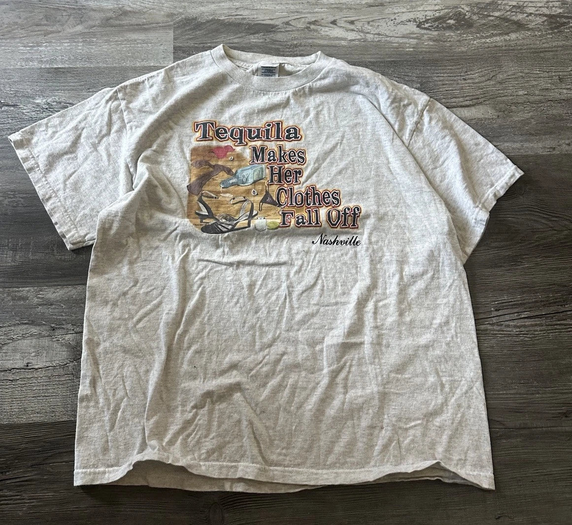 VTG Y2k  Tequila Funny Tee Mens Large Shirt Nashville Parody Dad Tee Joke
