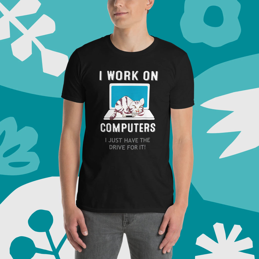 Funny, Lazy Cat, IT Worker Short-Sleeve Unisex T-Shirt Design, FREEPOST UK