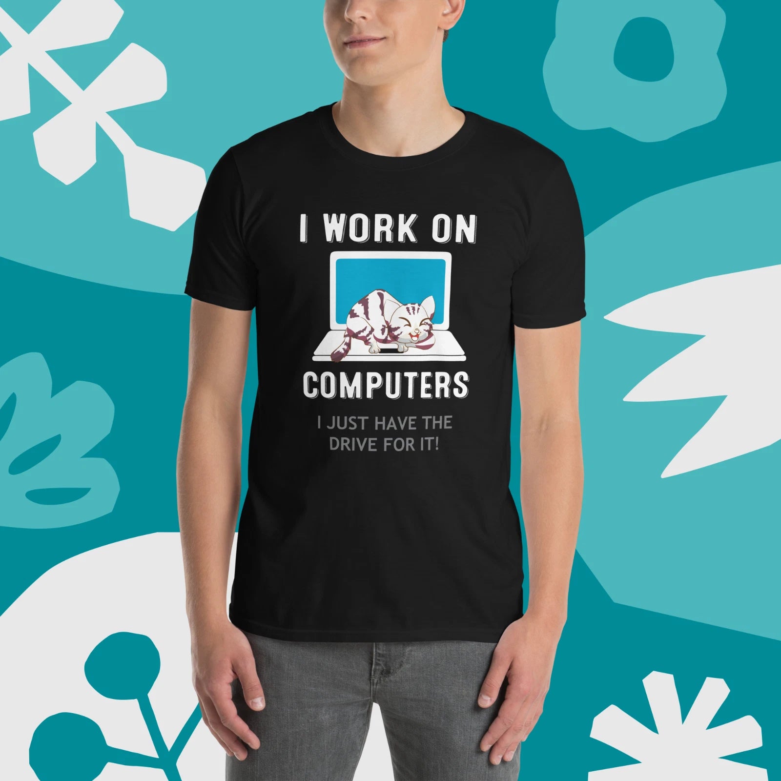 Funny, Lazy Cat, IT Worker Short-Sleeve Unisex T-Shirt Design, FREEPOST UK